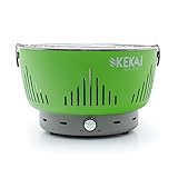 KEKAI Barbecue a carbone portatile da tavolo Crater 35 x 35 x 25 cm con ciotola raccoglie grasso ventilatore a batteria per accelerare le braci e griglia rimovibile senza fumi, colore verde