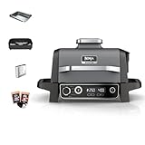 Ninja Woodfire Barbecue Elettrico, Affumicatore e Friggitrice ad Aria 7 in 1, per Grigliare, Friggere, Affumicare, Arrostire e Cuocere all'Aperto, Antiaderente, Portatile, Grigio/Nero OG701EU