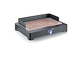 SEVERIN PG 8565 Barbecue elettrico 2200 W in acciaio inox regolabile fino a 250°, Grill elettrico per interni ed esterni con LED, Griglia da tavolo o balcone, fumo e odori ridotti, Nero