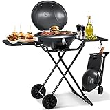 KESSER® Barbecue elettrico 2in1 Barbecue da tavolo, barbecue con coperchio e piedistallo | 2400 W max | pieghevole | termometro | rivestimento antiaderente | piastra della griglia ripiani di appoggio