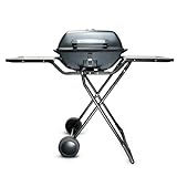 Korona 46222 - Barbecue elettrico con ruote, 2400 Watt, superficie griglia XXL divisa, scanalata e liscia, con coperchio e indicatore di temperatura