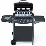 Barbecue Grill BBQ a Gas con Termometro - Giardino Griglia Picnic Terrazzo 2+1 Colore Nero - (112 x 52.2 x 96.5 cm)