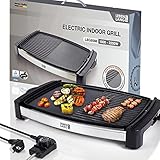 LEBENLANG Barbecue elettrico con TÜV & GS 2200 Watt | Piastra elettrica 4-8 persone - barbecue portatile xxl per interni - Tepaniaky Grill da tavolo Piastra grill elettrica per balcone